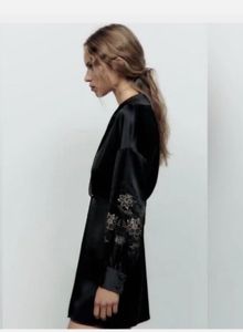 Black Embroidered Wrap Dress