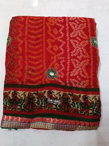 Saree Georgette With Thread Work And Gota Border. Rajasthani Print
