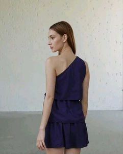 Shein Cute Solid One Shoulder Flared Hem Mini Laye