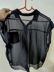 Sheer Black Button-Down Top