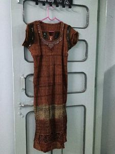 Brown Embellished Kurta