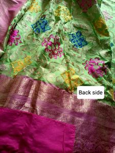 Banarasi Silk Green Saree Heavy Pallu With Blouse.
