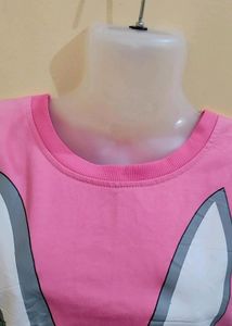 Korean Style Baggy Rabit Print Cute Pink Hoodie