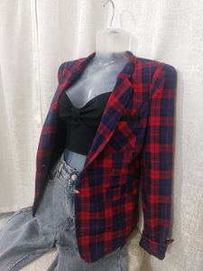 Red-Checked Plaid Blazer-Slim fit