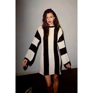 Black WHITE Knitted LONG SWEATER Dress
