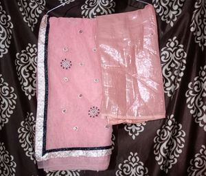 Net Design Peach Colour Saree