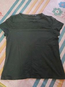 Black T-Shirt with Lace Detail