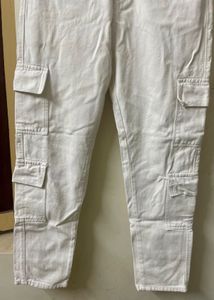 Denim Cargo 8-Pockets Jeans White Colour