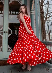 Red Polka Dot Fit &amp; Flare Midi Dress, Retro Style❤