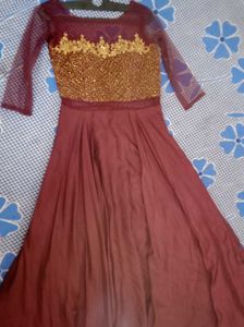 Elegant Maroon Embroidered Dress