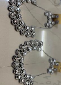 Elegant Silver Kundan Ear Chain&amp;earings(set Of 2)