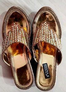 Meena Footwear Gold Flats For Bride&#39;s