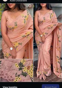 Elegant Black Floral Embroidered Saree