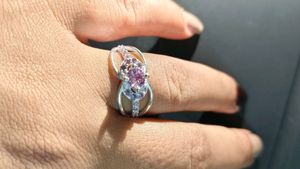 pure silver ladies ring with american diamond
