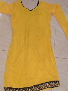 Yellow Kurti With Long Duptta