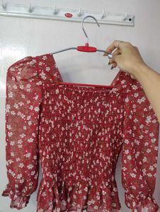 Floral Smocked Red Top