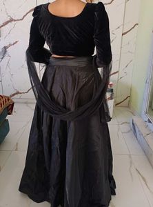 Elegant Black Velvet Lehenga Choli Set