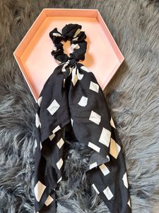 Black & White Patterned Scarf Scrunchie