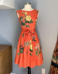 LABEL RITU KUMAR Raika Orange Floral Cotton Dress
