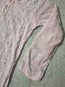 Pink Embroidered Lakhnavi Kurta