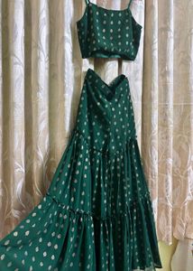 Green Polka Dot Crop Top & Sharara Set