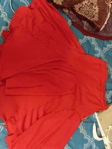 Red Knee Length Skirt