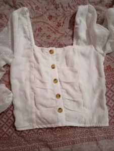 White Button-Up Crop Top