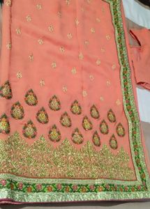 Beautiful Peach Sari With Stitch Blouse