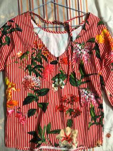 Red Floral Top With Deep Back