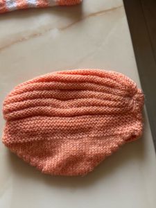 Cute Knitted Baby Set - Peach &amp; White