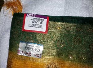 Yellow &amp; Green Polka Dot Saree