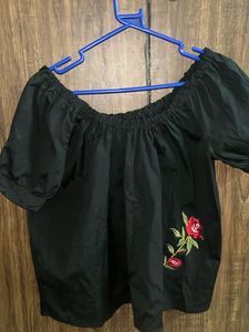 Chic Black Embroidered Off-Shoulder Top