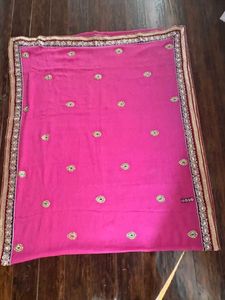 Rani Pink Saree With Embellished Border And Blouse