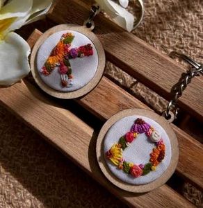 Hand Embroidered Initial Keychain