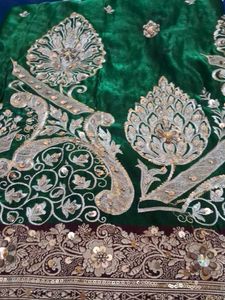 Green  Banaras Embroidered Fabric Heavy Work Saree