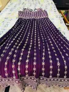 Purple Embroidered  Kameez With Dupatta