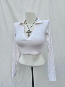 White Ribbed Crop Top