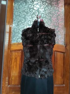 Brown half sleeve fur vest