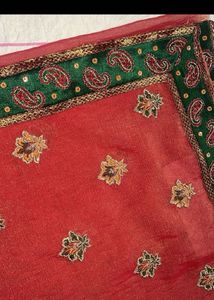 Rust &amp; Green Embroidered Saree