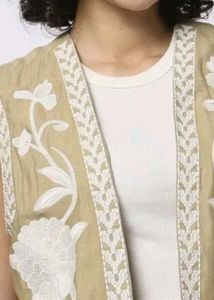 Zara Embroidered Olive Green Waistcoat