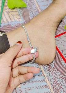 Silver Beaded Anklet with Charm