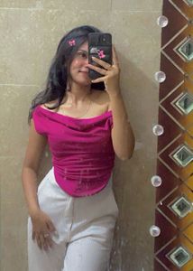 “Chic off-shoulder pink top, worn only once!