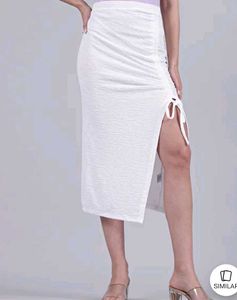 White Ruched Slit Skirt