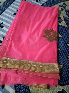 Mirror Work Pink Colour Saree