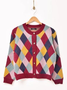 Colorful Argyle Knit Cardigan