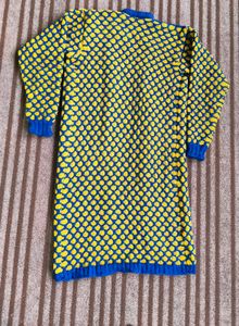 Handmade Knitted Blue &amp; Yellow Coat
