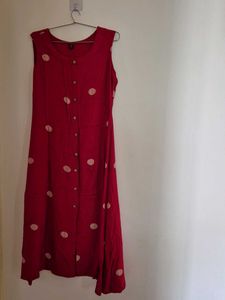 Women's Cotton Printed Maroon Hand-Print Kurta Set