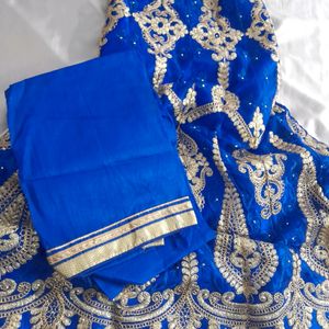 Blue Unstiched Lehenga
