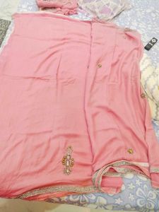 Pink Saree heavy hand work new with Blouse Piece