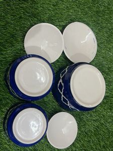 Blue Ceramic Bowls with Lids - Set of 3